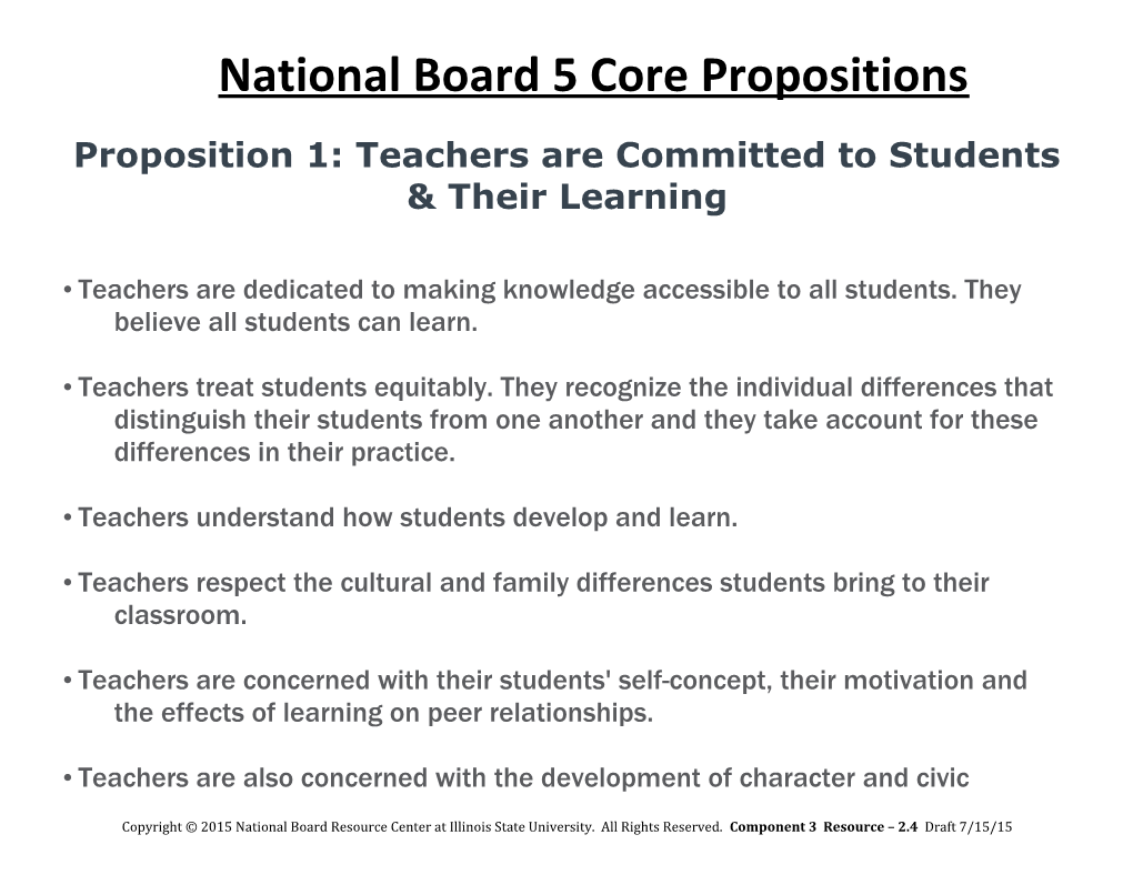 Proposition 1: Teachers Are Committed to Students & Their Learning