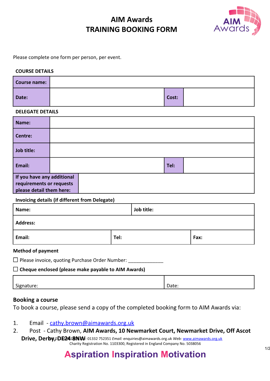 Please Complete One Form Per Person, Per Event