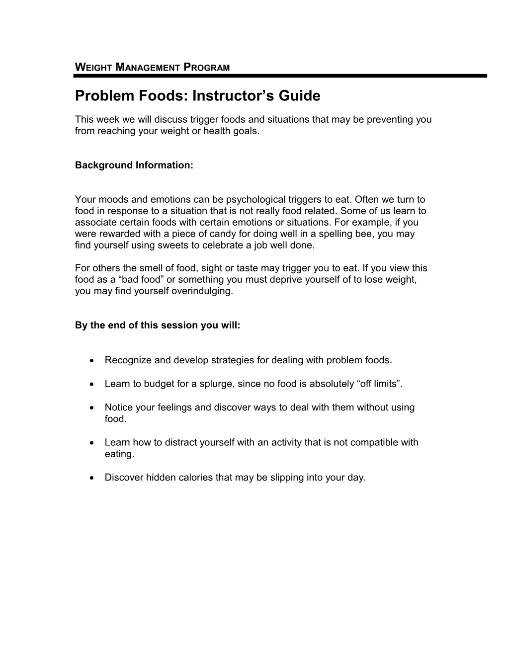Problem Foods: Instructor S Guide