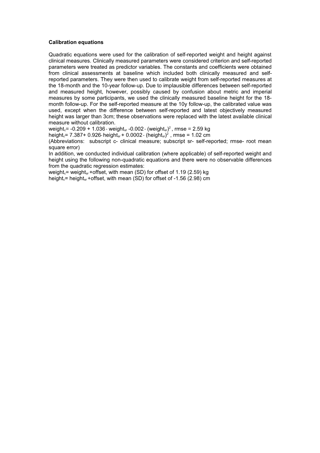 Calibration Equations