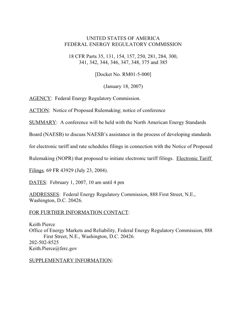 January 18, 2007 NOPR Re: E-Tariff and NAESB Standards in Docket No. RM01-5-000