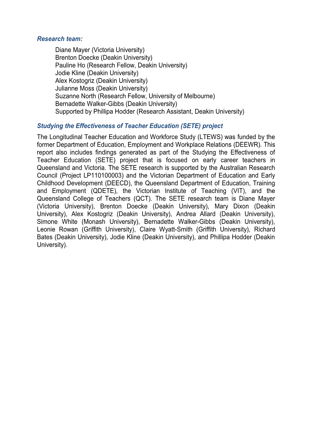Longitudinal Teacher Education and Workforce Study (LTEWS) Final Report