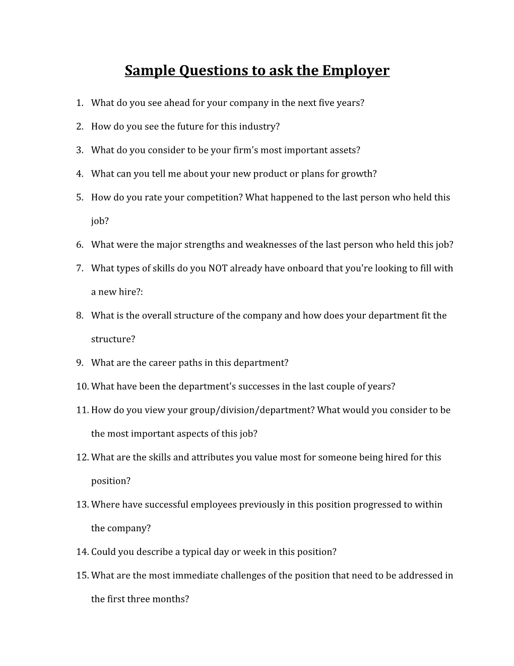 Sample Questions to Ask the Employer