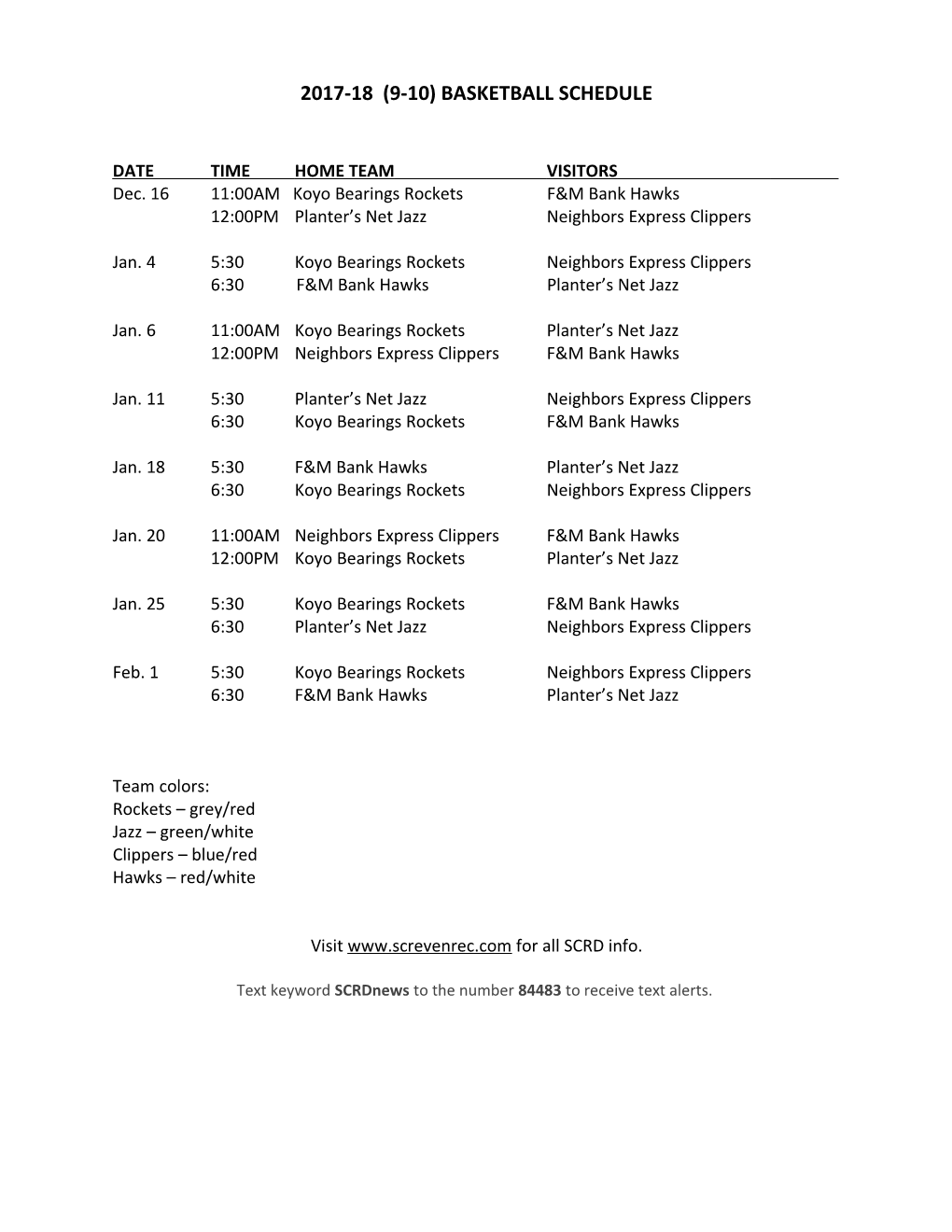 2009 Midget Girls Softball Schedule