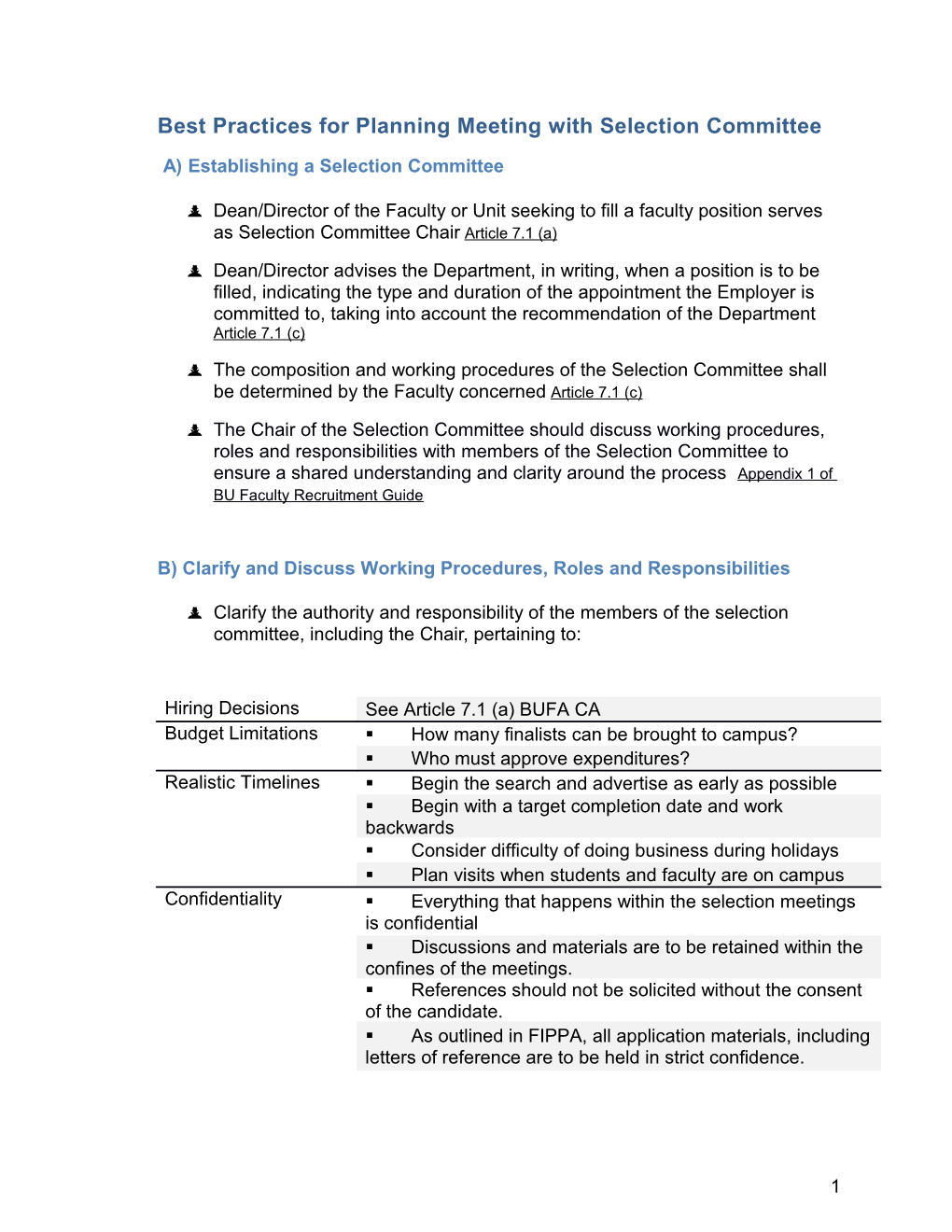 Best Practices for Planning Meeting with Selection Committee