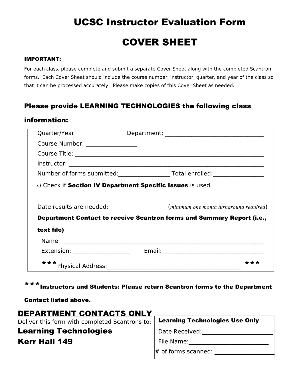 UCSC Instructor Evaluation Form