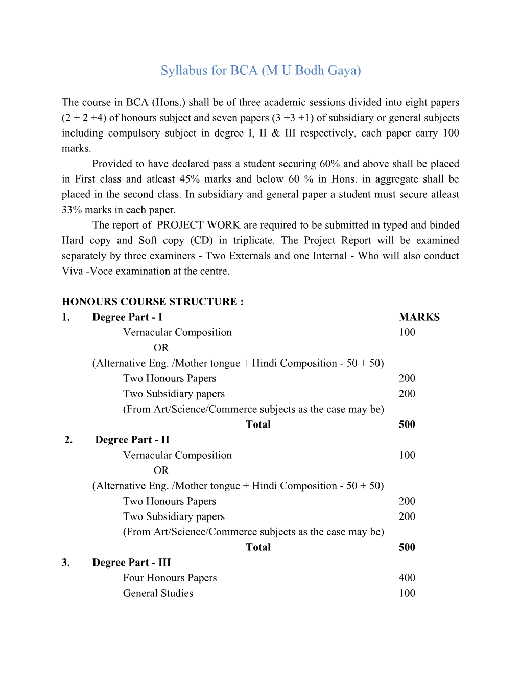 Syllabus for BCA (M U Bodh Gaya)