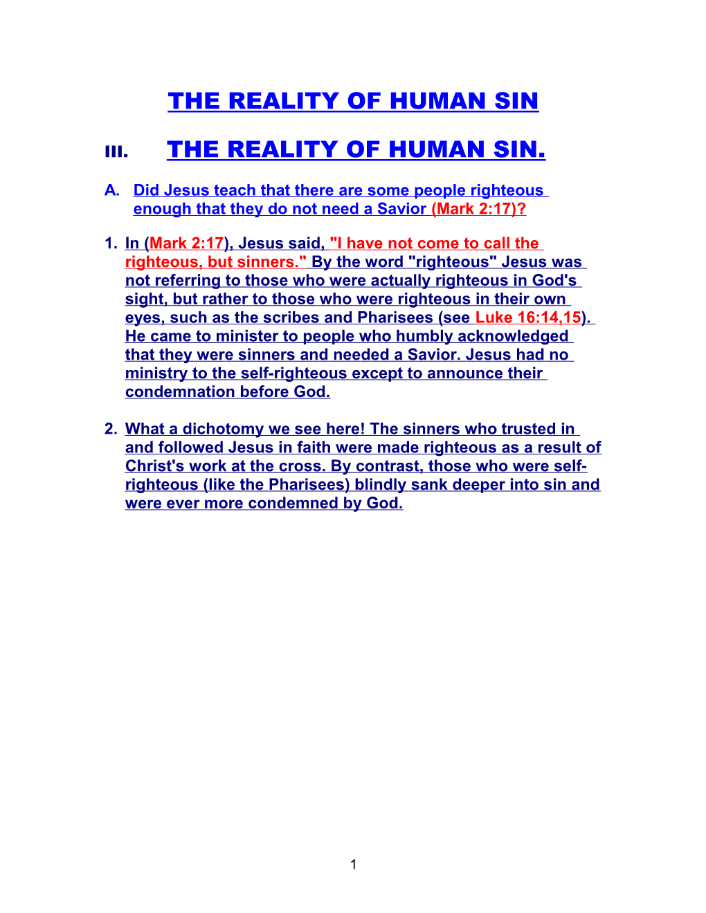 The Reality of Human Sin