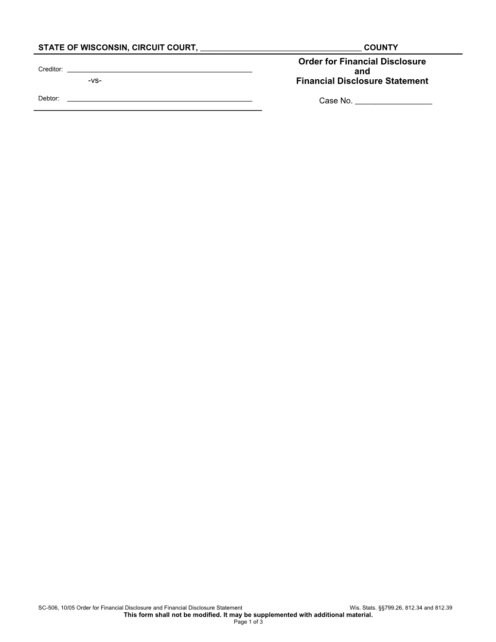 SC-506: Order for Financial Disclosure and Financial Disclosure Statement