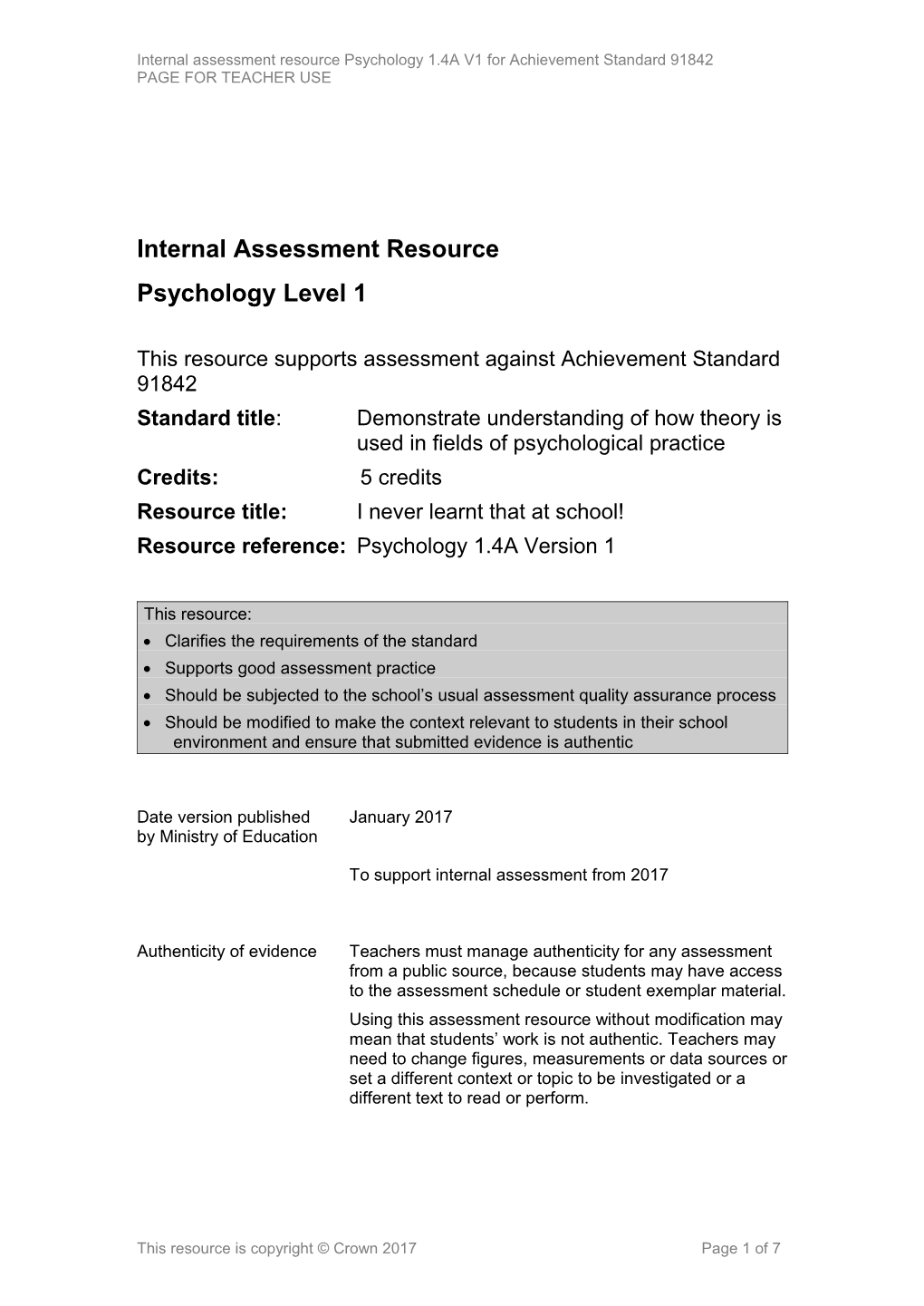 Internal Assessment Resource s1