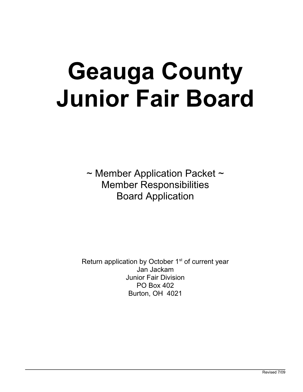 Geauga County Junior Fair King and Queen Resume Form