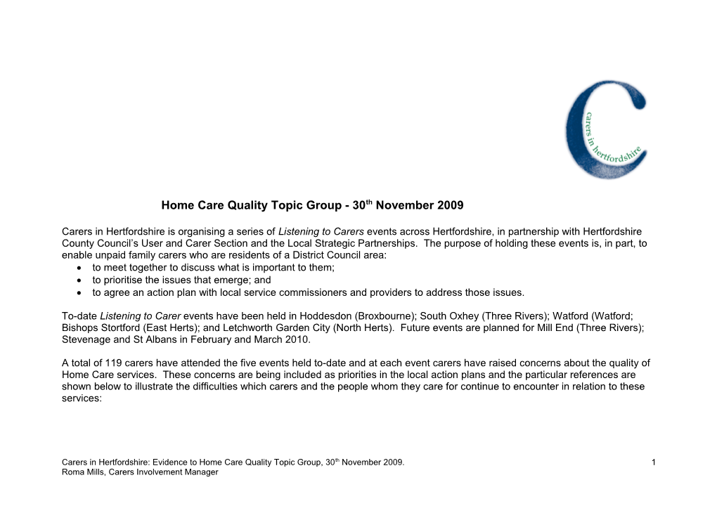 Homecare Quality Topic Group