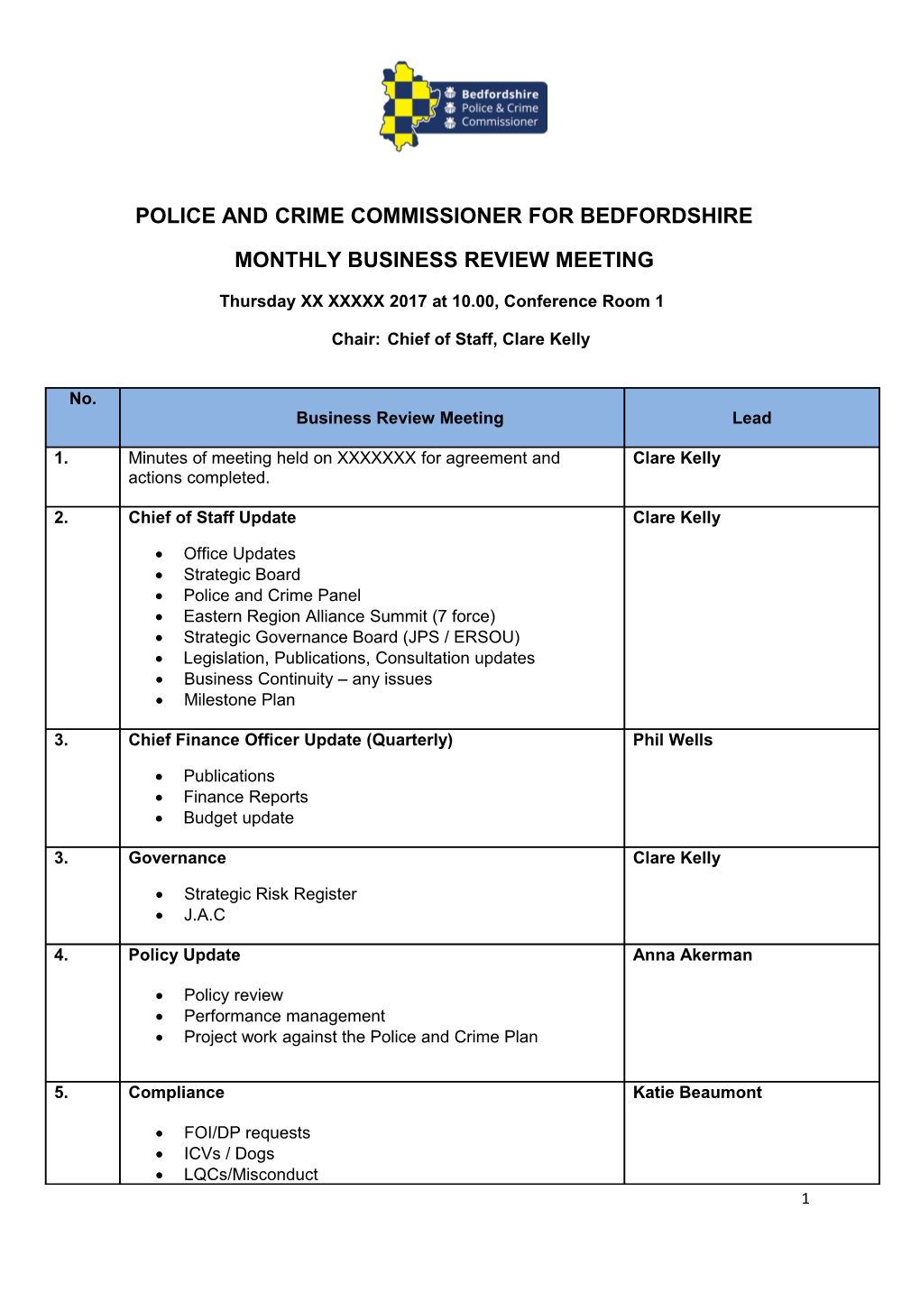 Police and Crime Commissioner for Bedfordshire