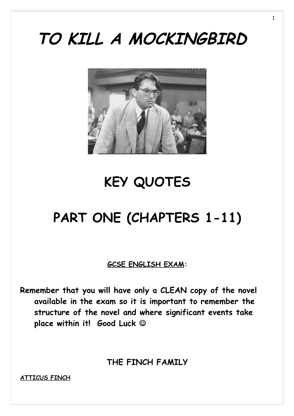 To Kill A Mockingbird By Harper Lee - Key Quotes