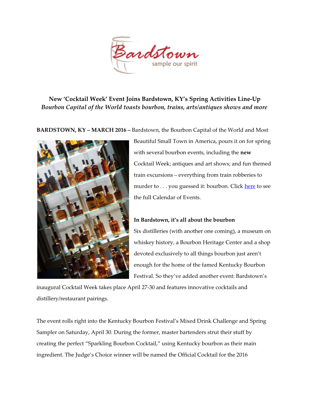 New Cocktail Week Event Joins Bardstown, KY S Spring Activities Line-Up