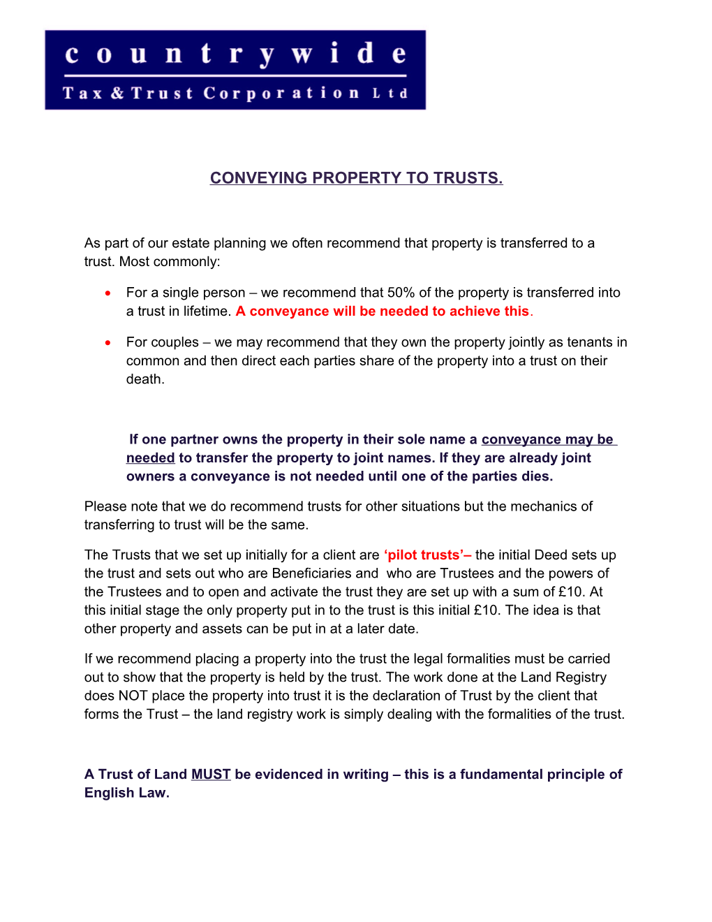 Conveying Property to Trusts