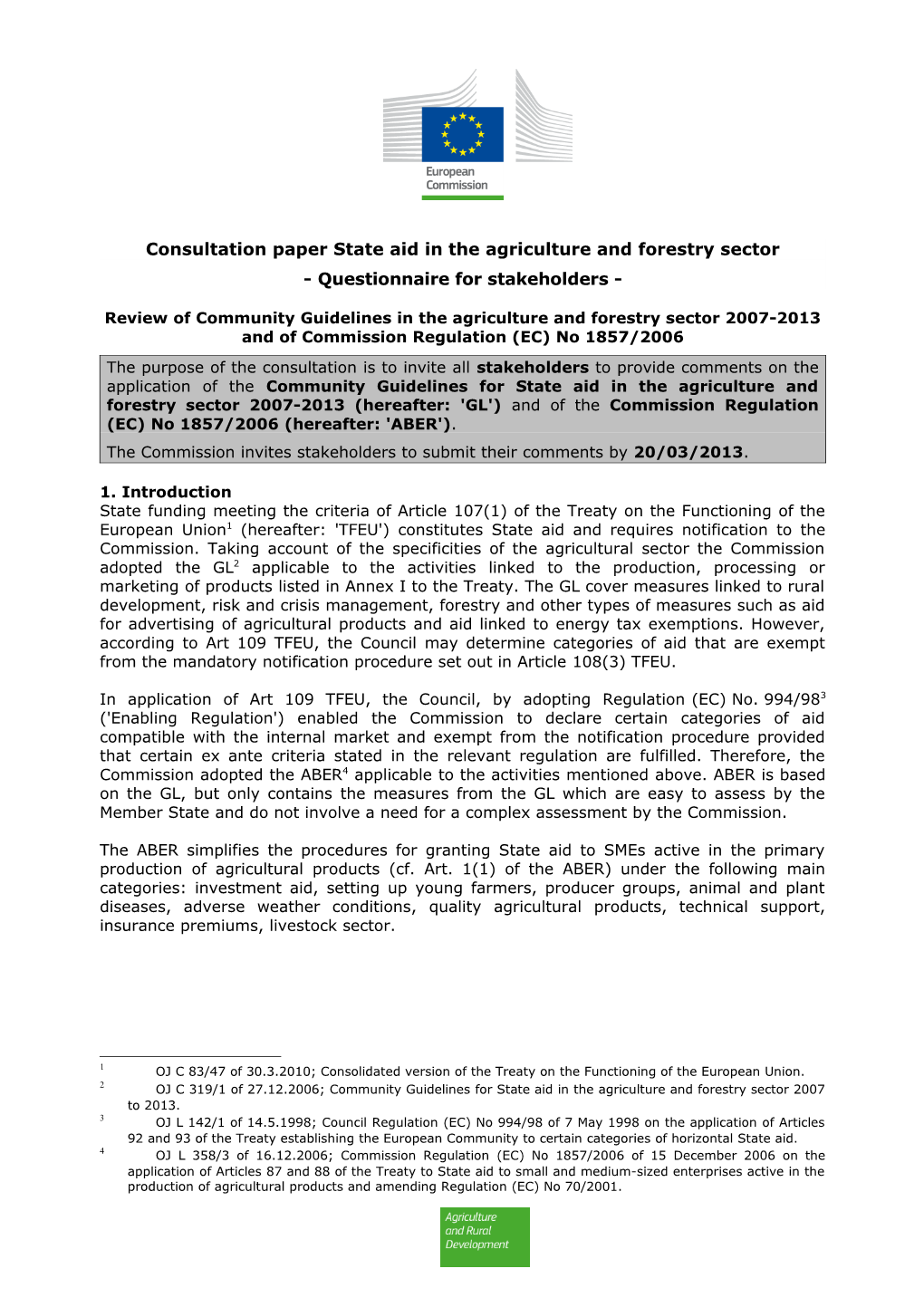 The General Block Exemption Regulation - Consultation Paper