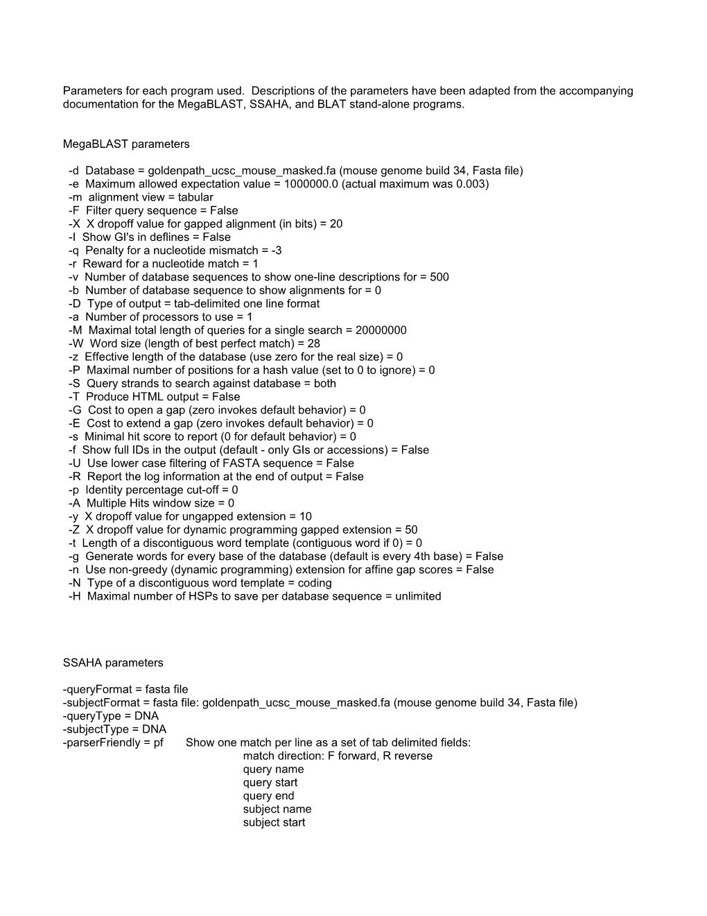 D Database = Goldenpath Ucsc Mouse Masked.Fa (Mouse Genome Build 34, Fasta File)