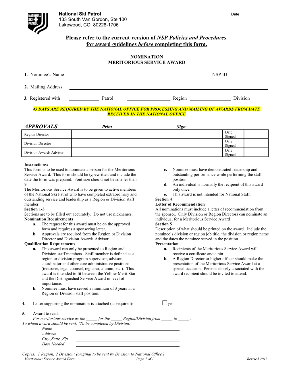 For Award Guidelines Before Completing This Form