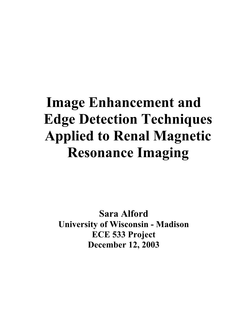 Image Enhancement Techniques Applied to Renal Magnetic Resonance Imaging