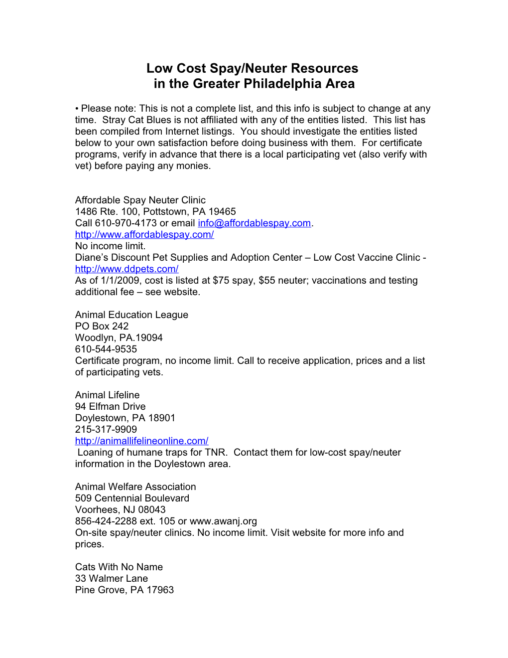 Low Cost Spay/Neuter Resources in the Greater Philadelphia Area