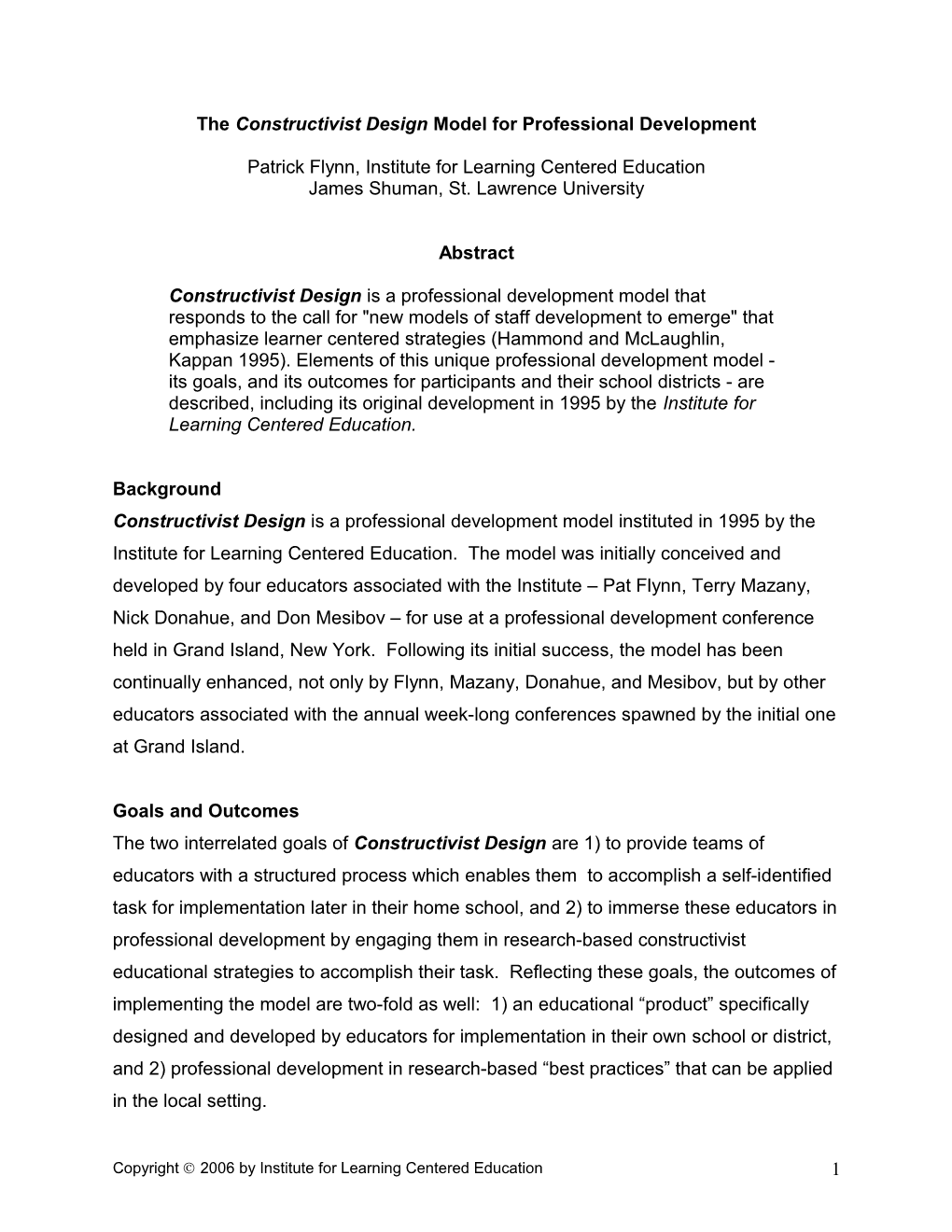 The Constructivist Design Model for Professional Development