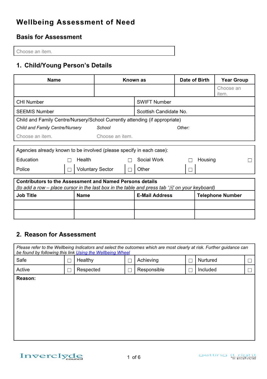 Wellbeing Assessment of Need