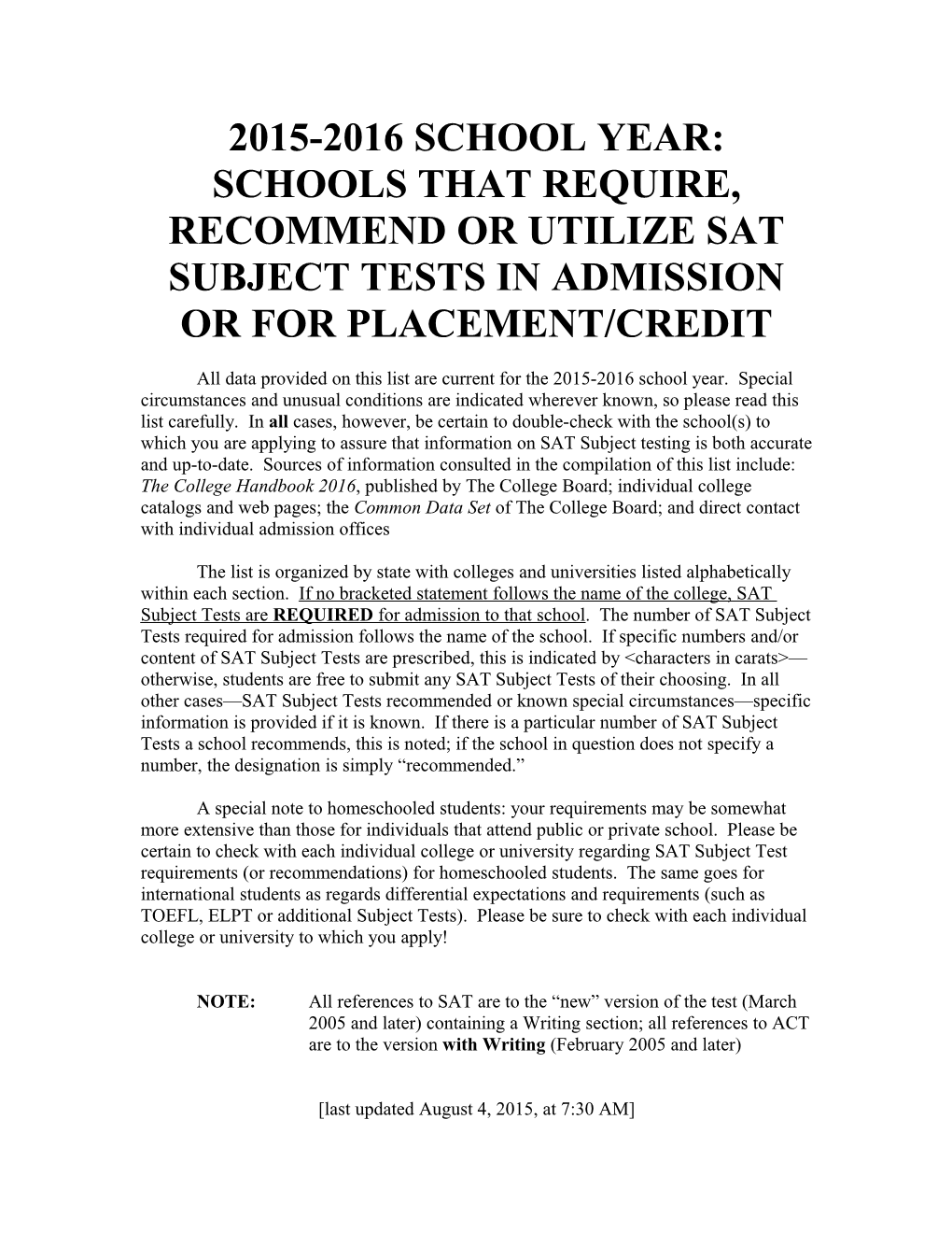 Schools Which Require Or Recommend Sat Ii Tests