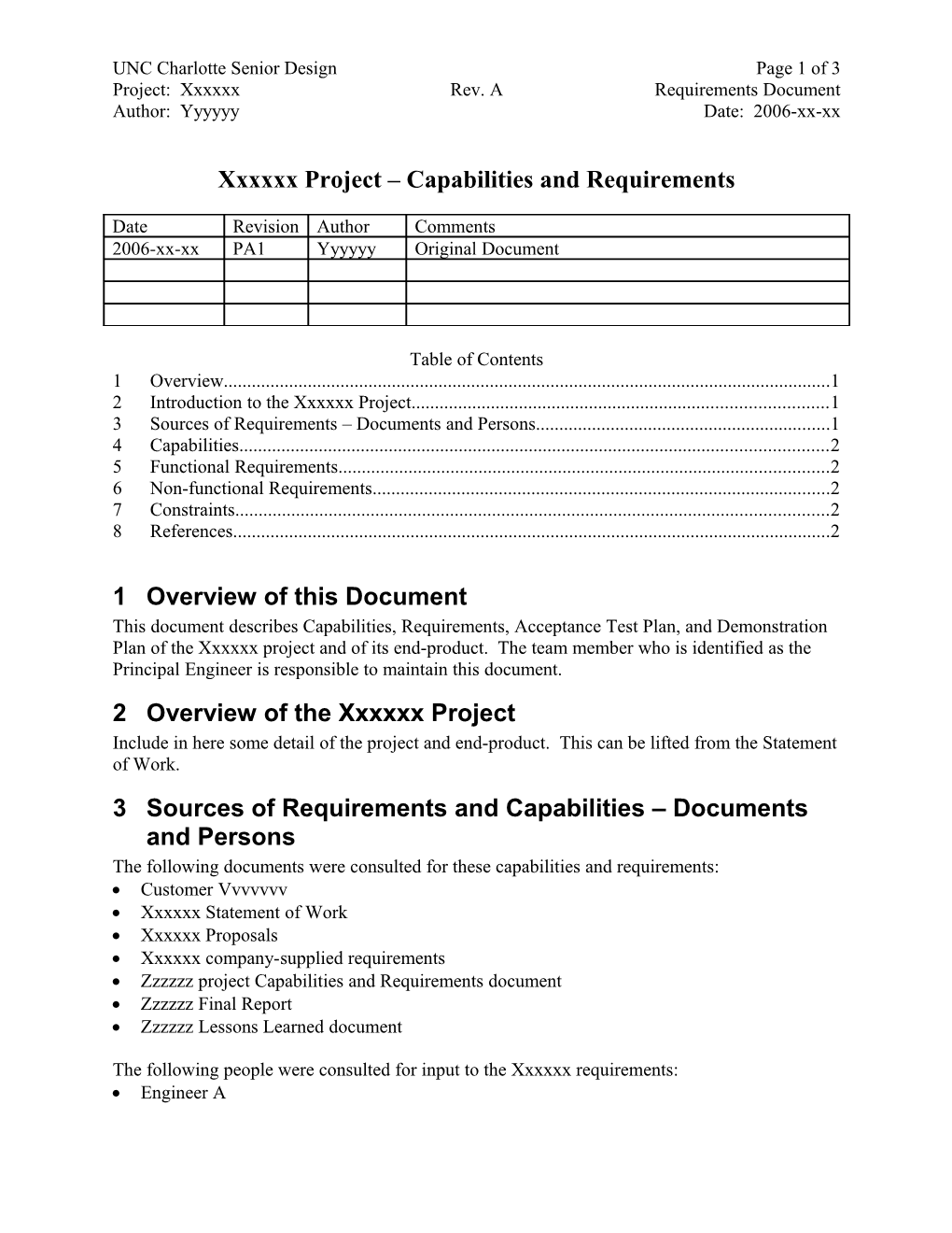 Xxxxxx Project Capabilities and Requirements