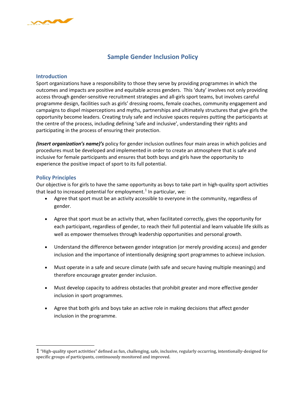Sample Gender Inclusion Policy