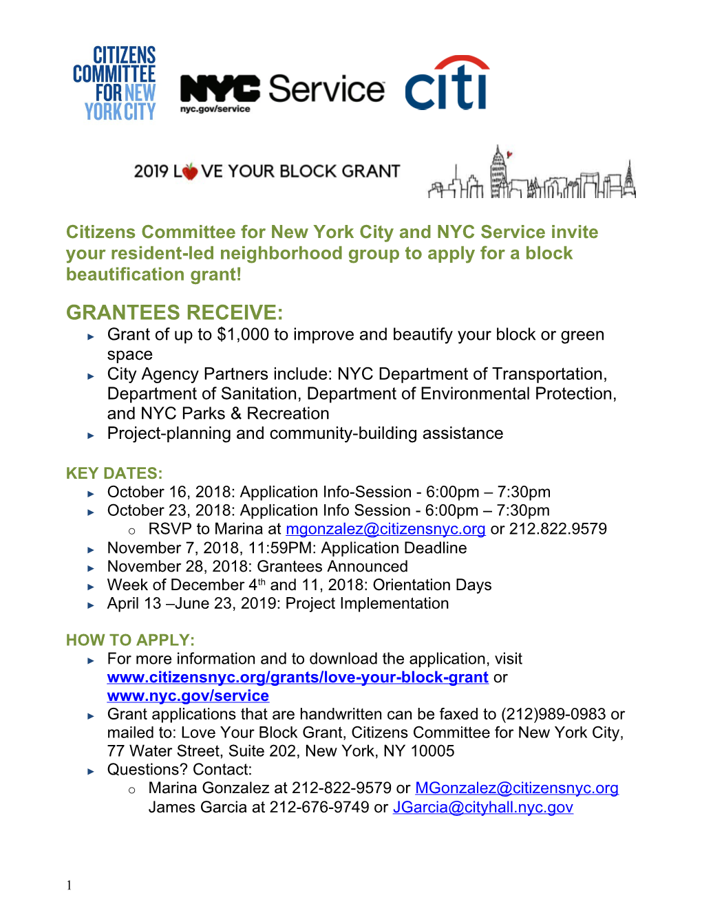 Citizens Committee for New York City and NYC Service Invite Your Resident-Led Neighborhood
