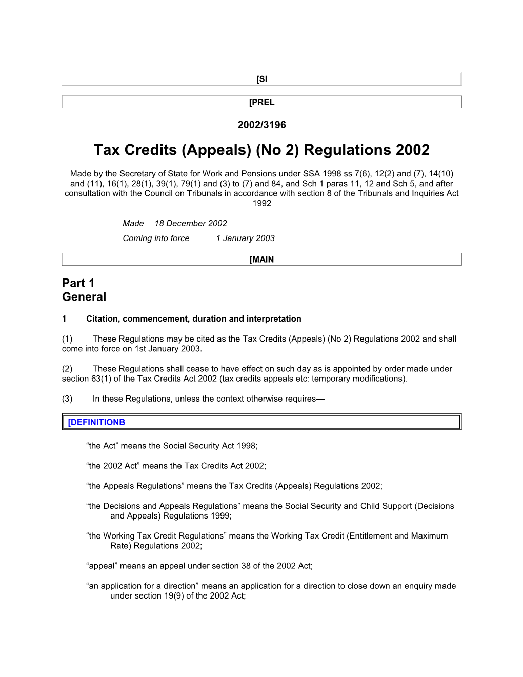 Tax Credits (Appeals) (No 2) Regulations 2002