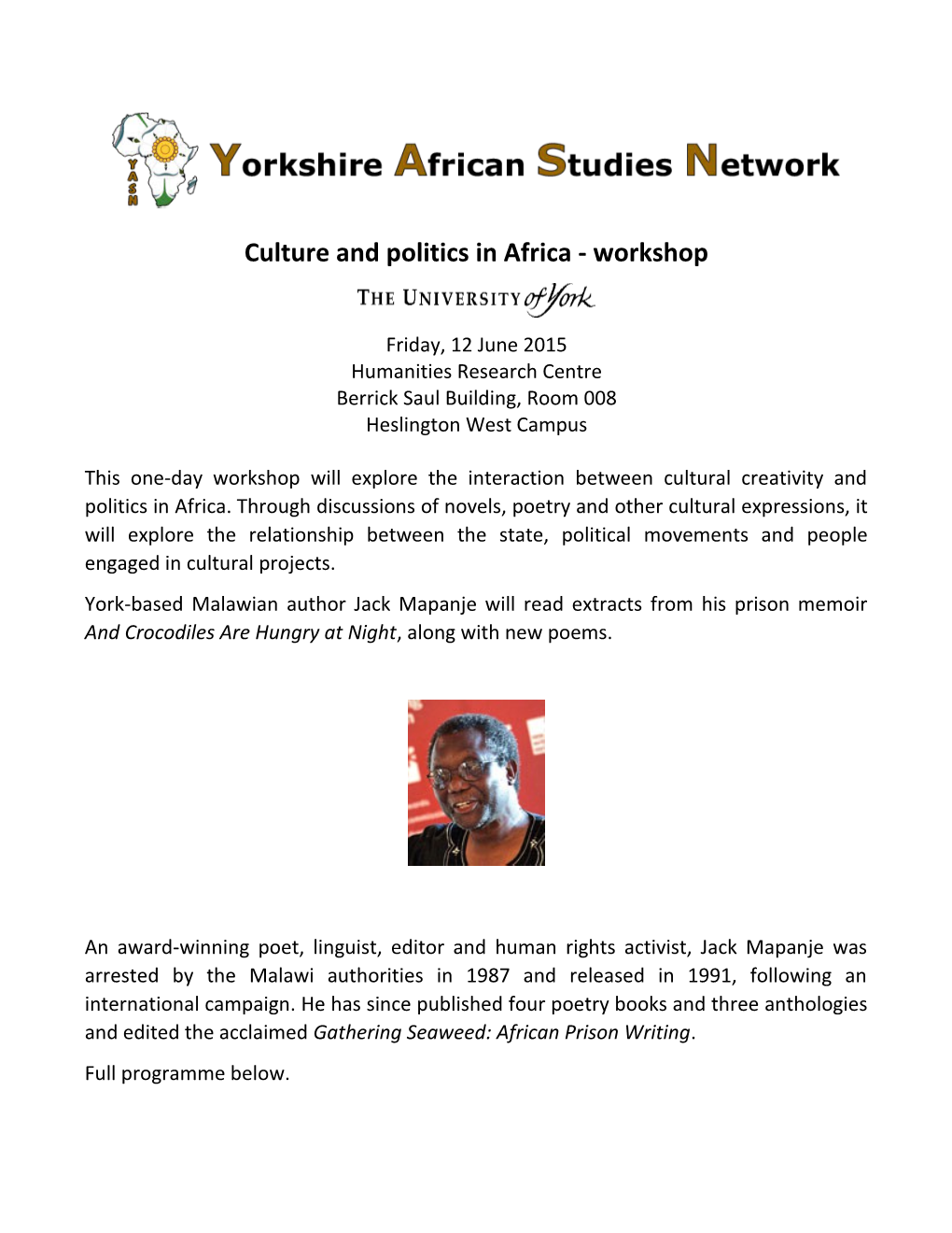 Culture and Politics in Africa - Workshop