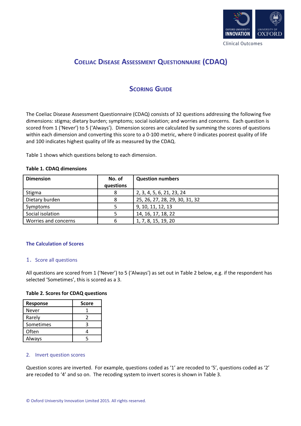 Coeliac Disease Assessment Questionnaire (CDAQ)