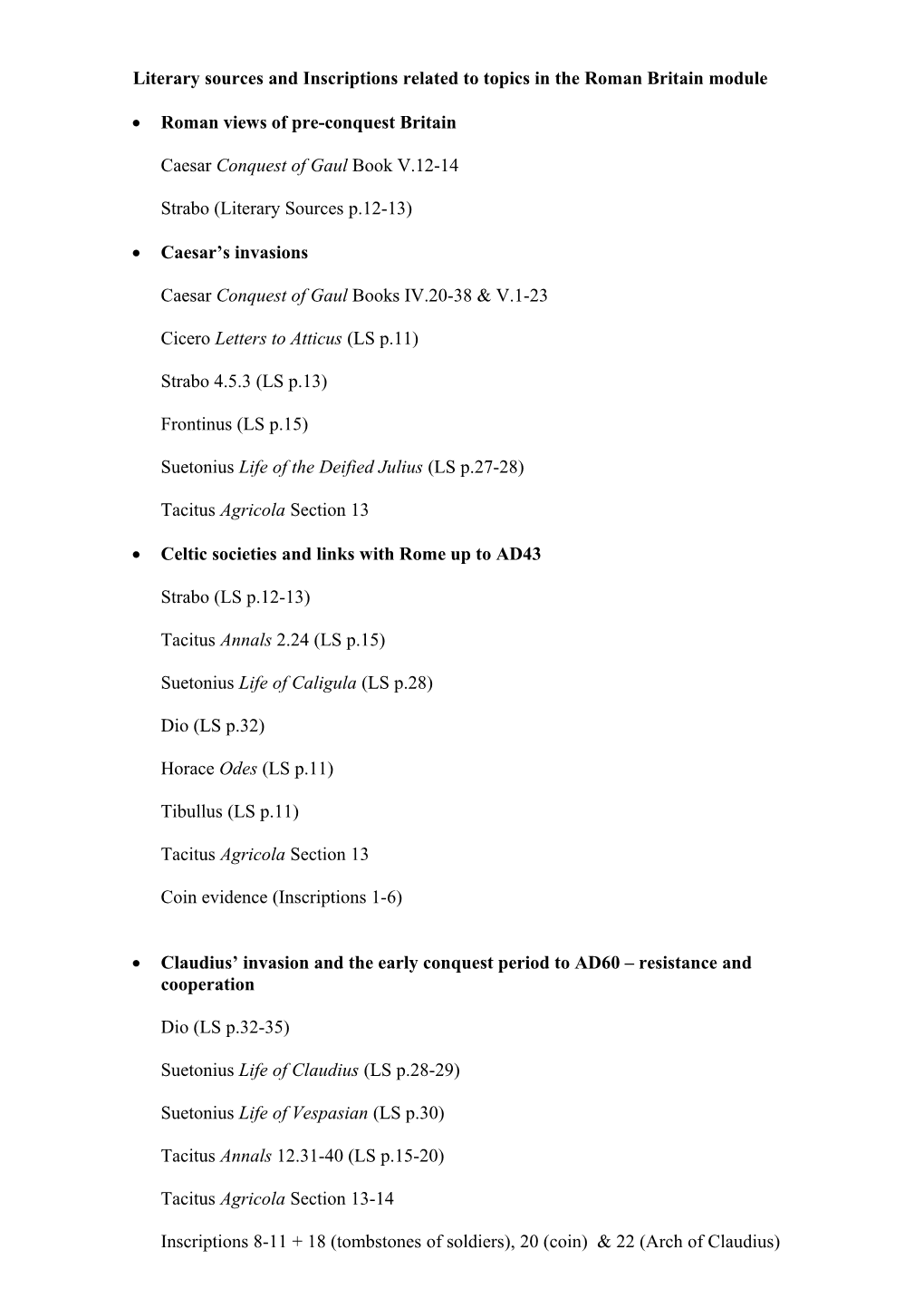 Sources Related to Topics in the Roman Britain Module