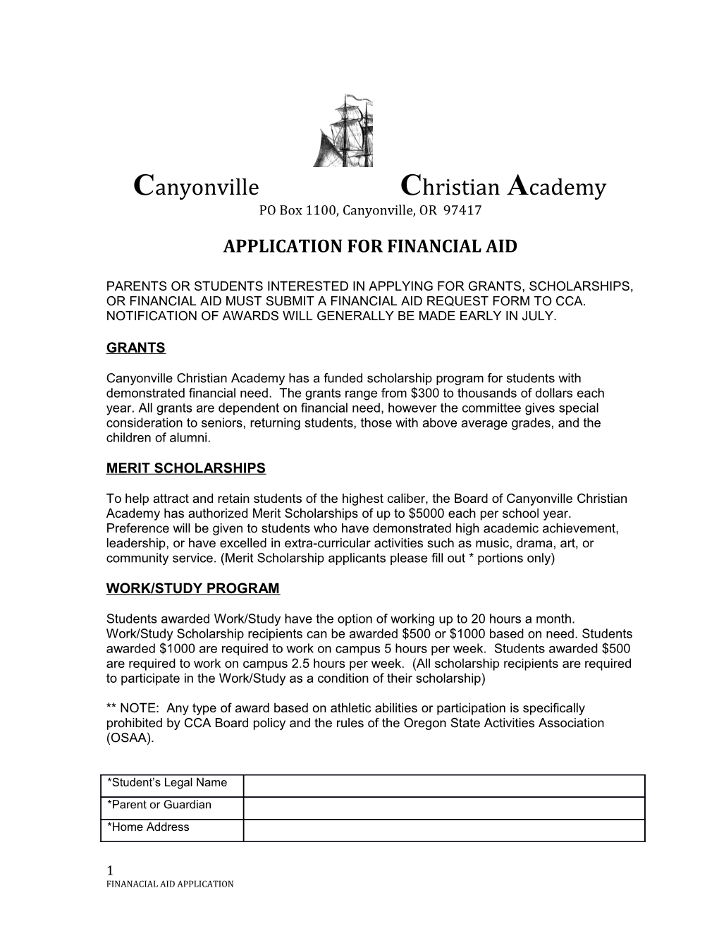 Application for Financial Aid