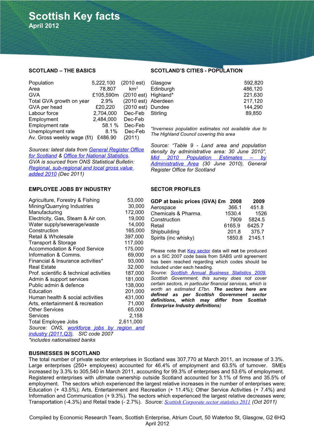 Scottish Key Facts April 2012