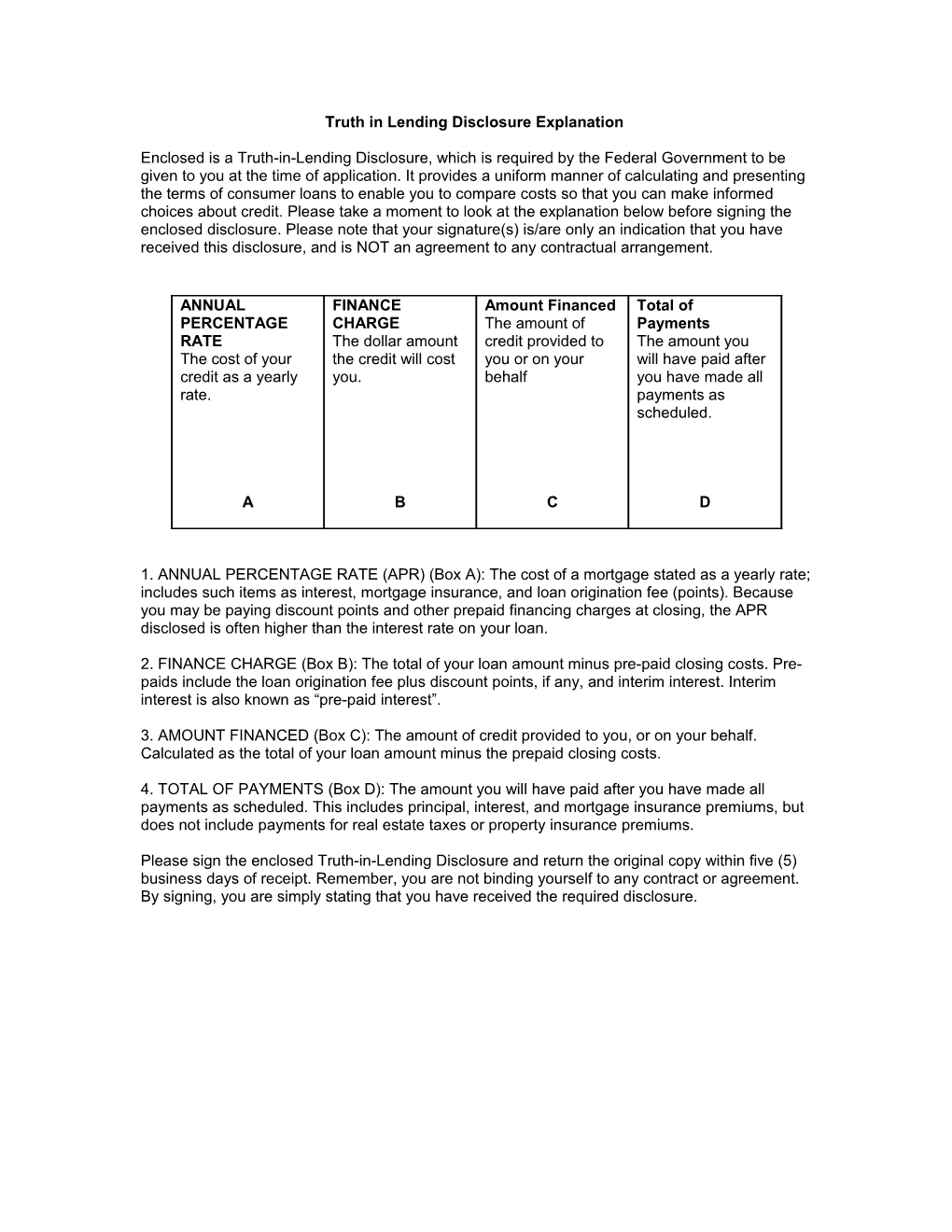 Truth in Lending Disclosure