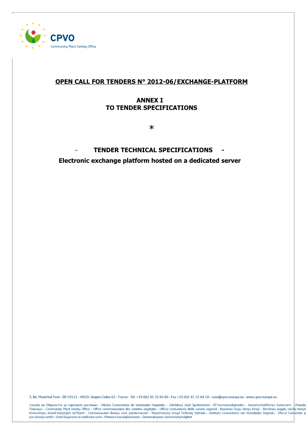 Open Call for Tenders N 2012-06/Exchange-Platform