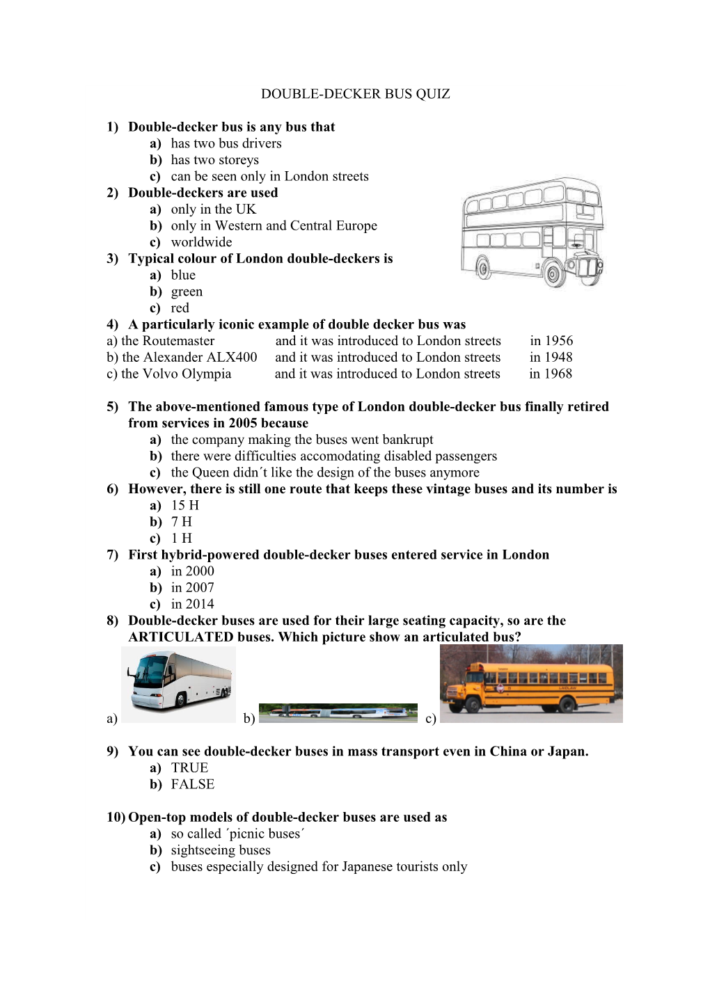 Double-Decker Bus Quiz