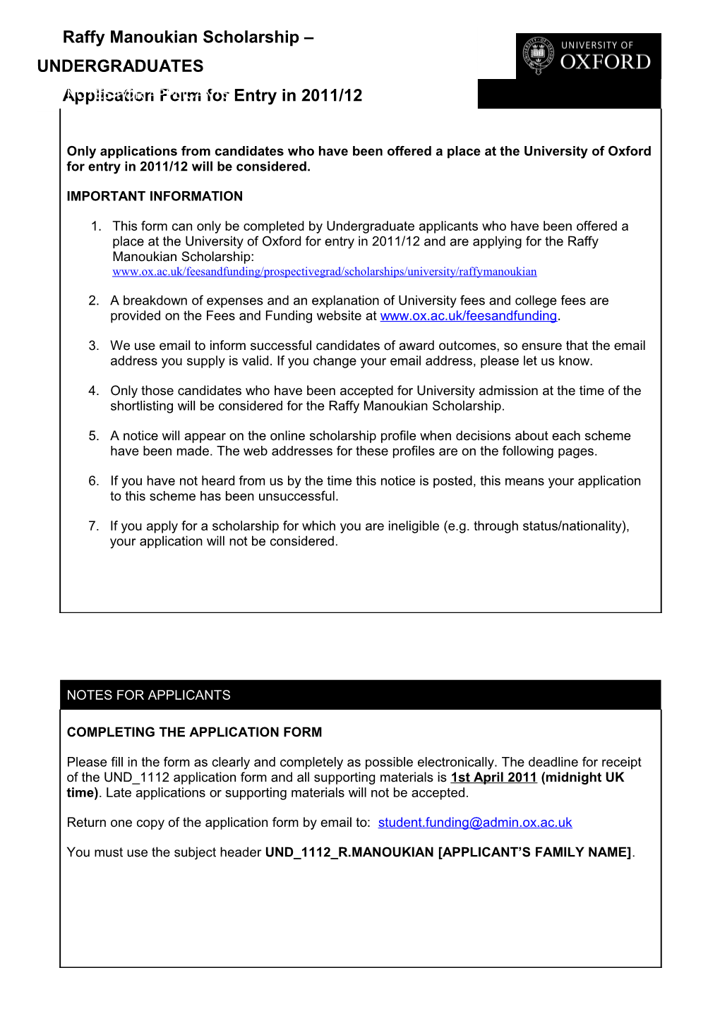 Oxford Bursaries Application Form s1