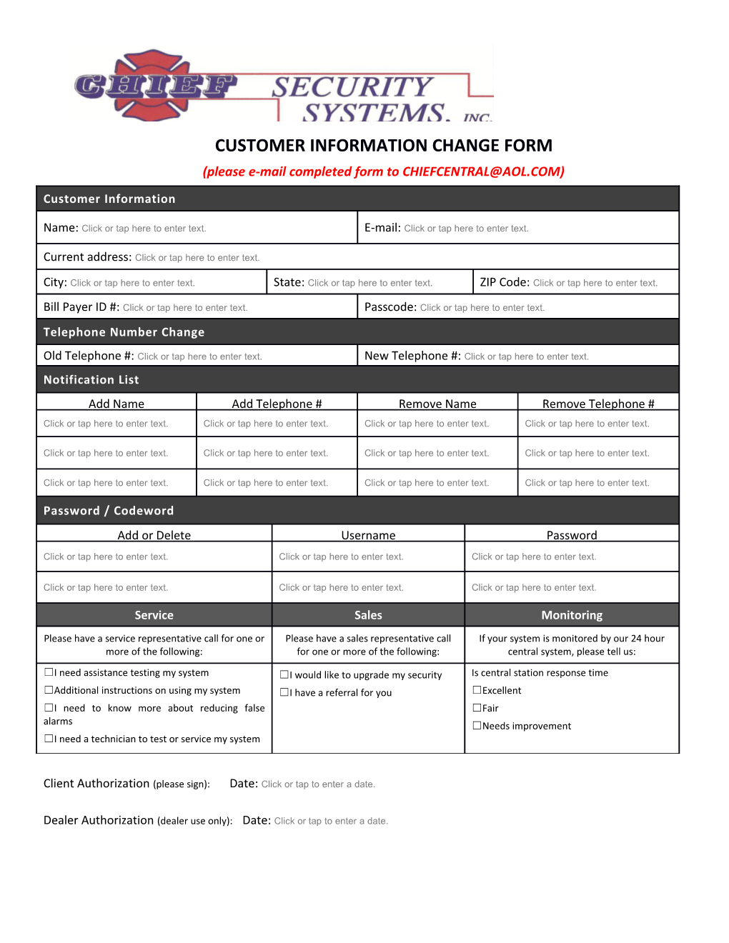 Customer Information Change Form