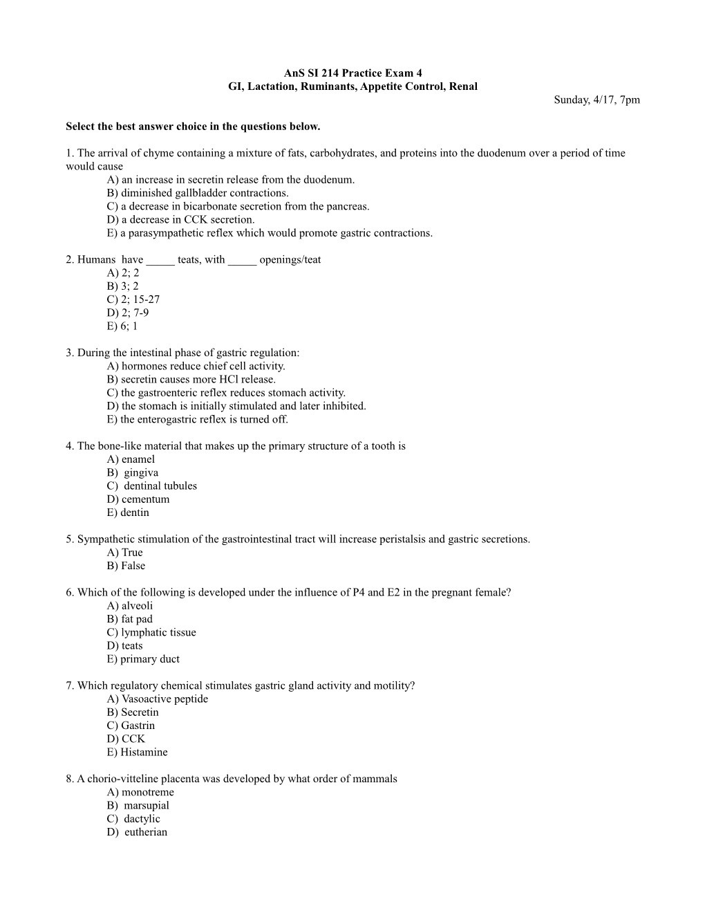 GI, Lactation, Ruminants, Appetite Control, Renal