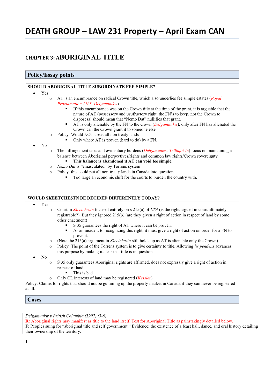 DEATH GROUP LAW 231 Property April Exam CAN