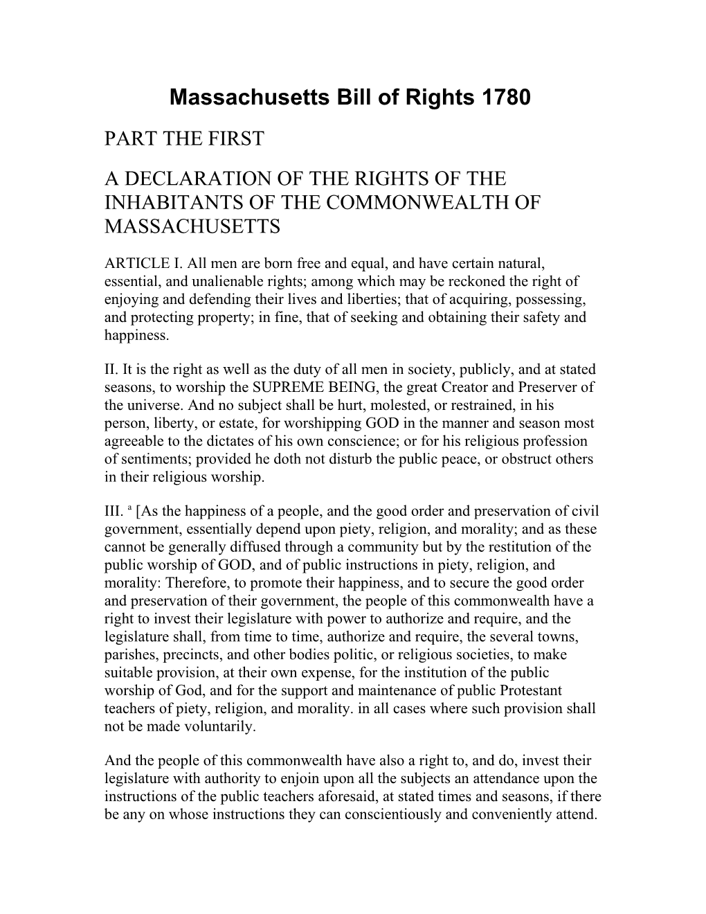 Massachusetts Bill of Rights 1780