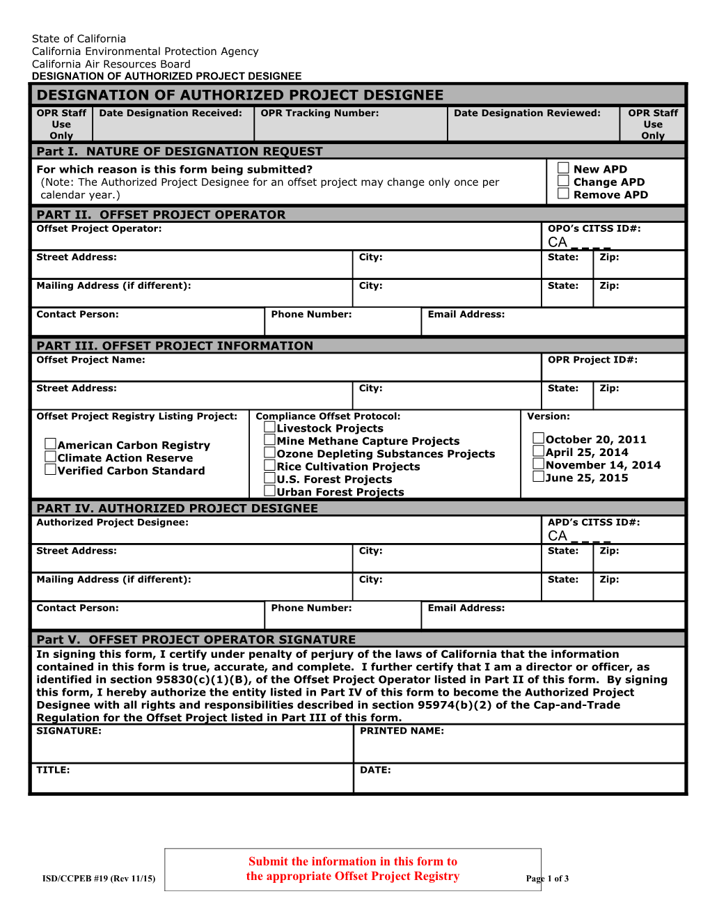 Designation of Authorized Project Designee