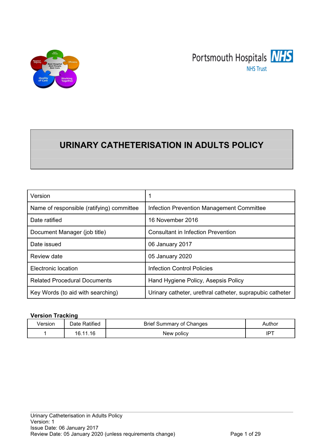 Urinary Catheterisation in Adults Policy
