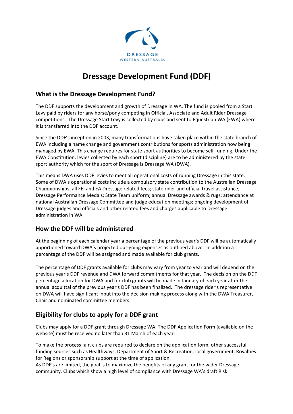 Dressage Development Fund (DDF)