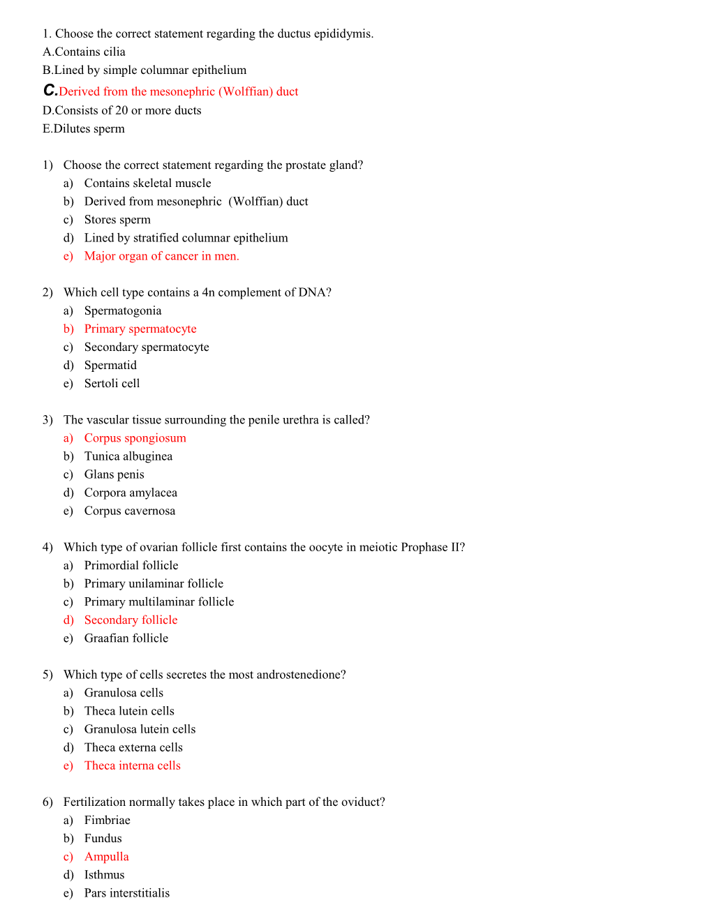 Reproduction Exam Questions