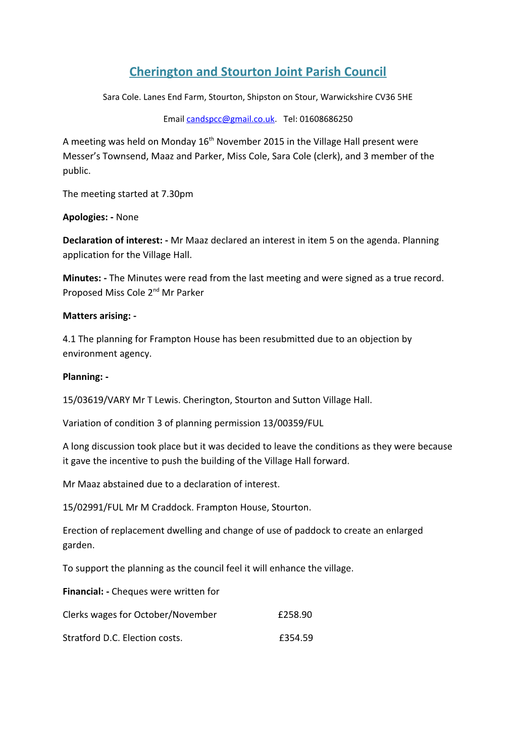 Cherington and Stourton Joint Parish Council